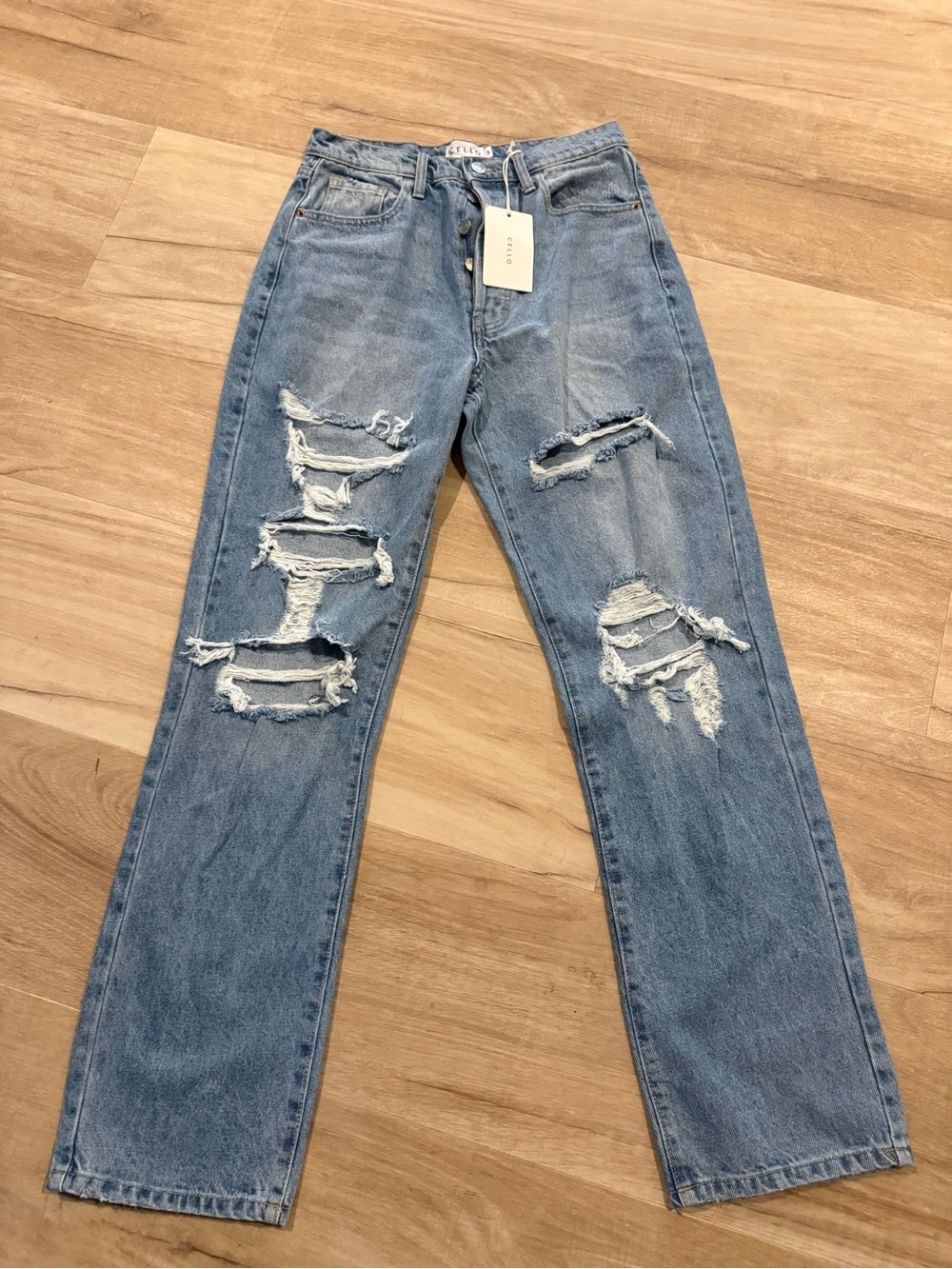 Cello Blue Distressed Straight-Leg Jeans